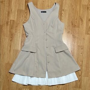 Beige Sleeveless Dress with Pleated Hem